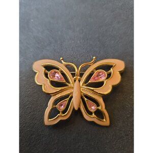 Vintage Trifari Pink Rhinestone and Enamel Butterfly Brooch